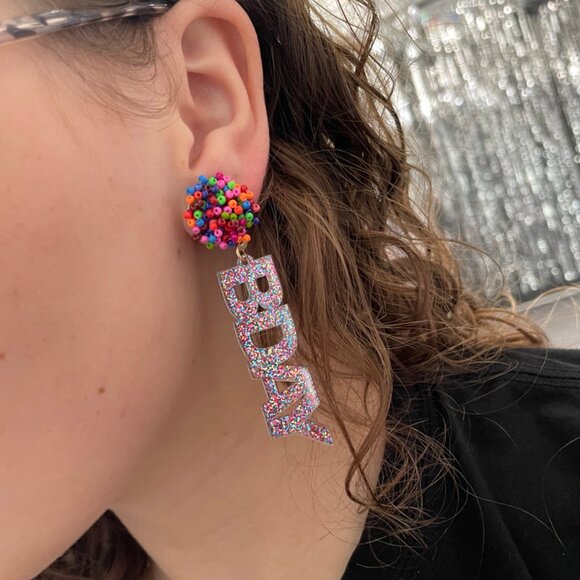 BIRTHDAY GIRL GLITTER & SEED BEADED EARRINGS - Picture 3 of 4